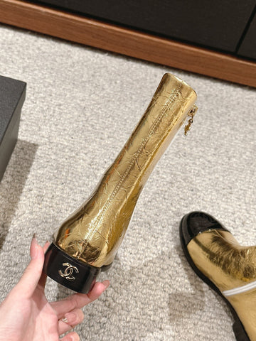 CC SHORT BOOTS IN GOLDEN MIX BLACK LAMBSKIN