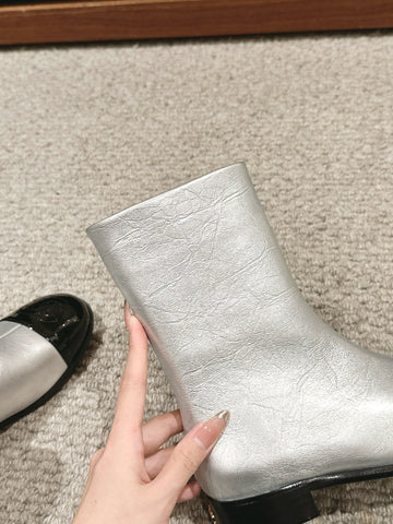 CC SHORT BOOTS IN SILVER MIX BLACK LAMBSKIN