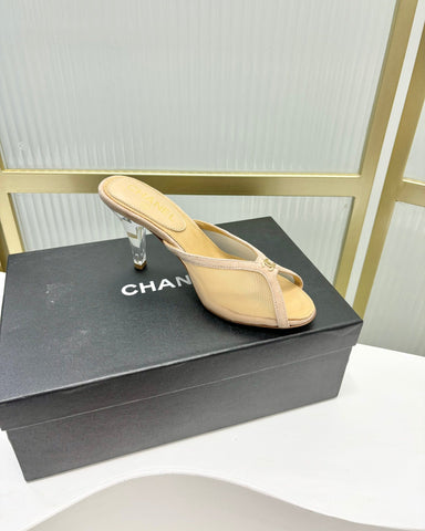 HIGH HEEL PEEP TOE IN BEIGE CREAM BREATHABLE MESH