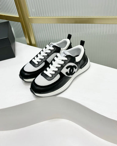 SNEAKER IN BLACK CALFSKIN AND GREY BREATHABLE MESH