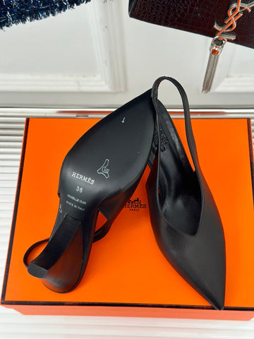 HIGH HEEL 75 MM POINTED- TOE SANDAL IN BLACK CALFSKIN
