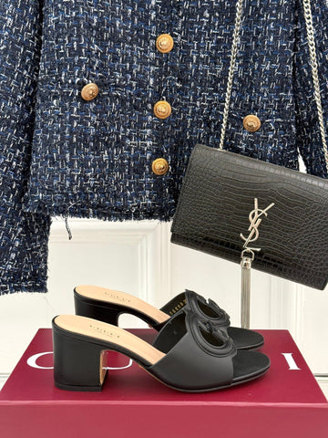MID-HEEL MULE IN BLACK CALFSKIN