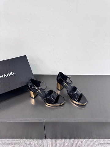 BLOCK HEEL SANDALS BLACK SHEEPSKIN