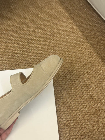 CHANEL 26S MARY JANE FLATS IN BEIGE SUEDE CC LOGO