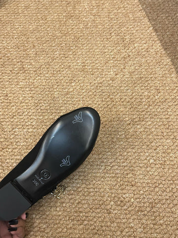 CHANEL 26S MARY JANE PEARL STRAP FLATS IN BLACK CALFSKIN