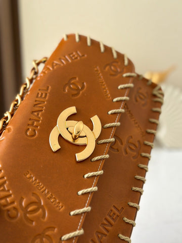 CHANEL 25S FLAP BAG 34 IN BROWN CALFSKIN WITH GOLD HARDWARE