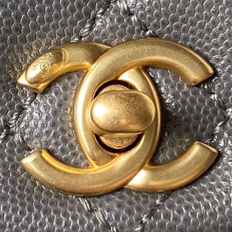 CHANEL 25S COCO HANDLE BAG 23 IN DARK GREY CAVIAR WITH GOLD HARDWARE
