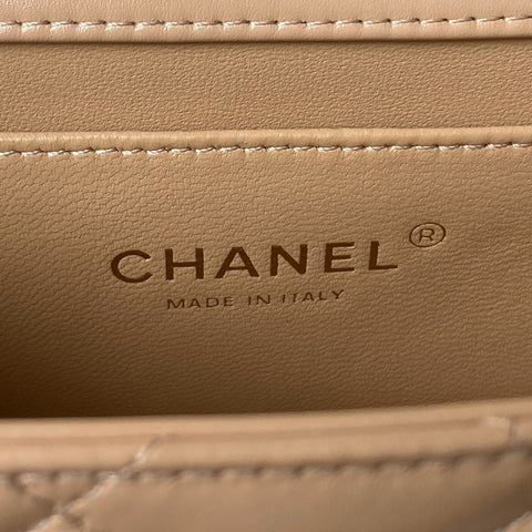 CC MINI 19 FLAP BAG IN DARK BEIGE CALFSKIN GOLD HARDWARE