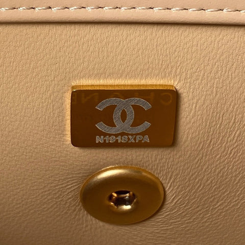 CHANEL 25S MINI FLAP BAG 19 IN TAN BROWN CALFSKIN GOLD HARDWARE