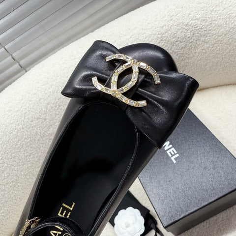 MARY JANE BOW SHOES IN BLACK LAMBSKIN