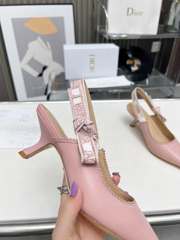 J'ADIOR SLINGBACK PUMP LIGHT PINK CALFSKIN AND EMBROIDERED FABRIC 65 MM
