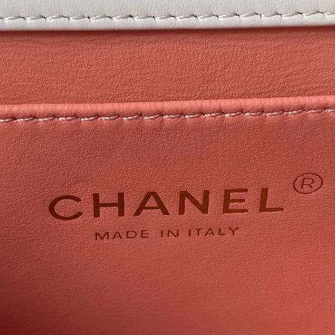 CHANEL 25S MINI FLAP BAG 19 IN WHITE CALFSKIN GOLD HARDWARE