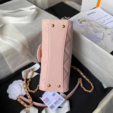 CHANEL 25S FLAP BAG 18 CM IN LIGHT PINK GRAINED LAMBSKIN WITH TOP HANDLE