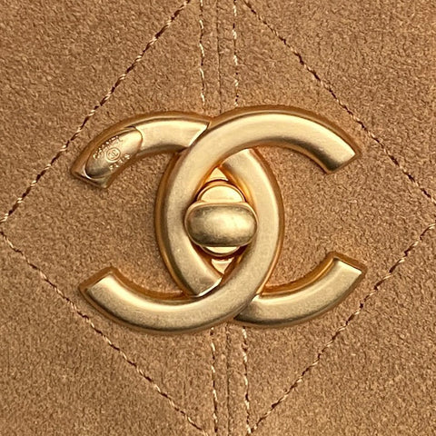 CHANEL 25S HOBO BAG 36 IN BROWN SUEDE AND BLACK CALFSKIN WITH GOLD HARDWARE