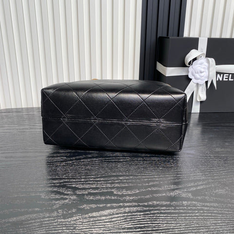 CHANEL 25S HOBO BAG 33 IN BROWN SUEDE AND BLACK CALFSKIN WITH GOLD HARDWARE