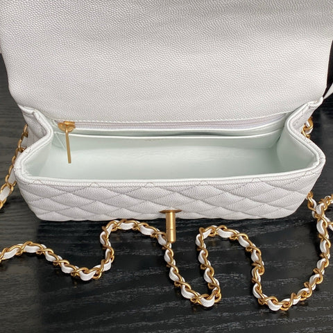 CHANEL 25S FLAP BAG 19 IN WHITE CALFSKIN GOLD HARDWARE