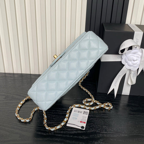 CHANEL 25S FLAP BAG 22 IN LIGHT BLUE CALFSKIN GOLD HARDWARE