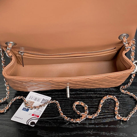 CHANEL 25S FLAP BAG 23 IN DARK CARAMEL CALFSKIN SILVER HARDWARE