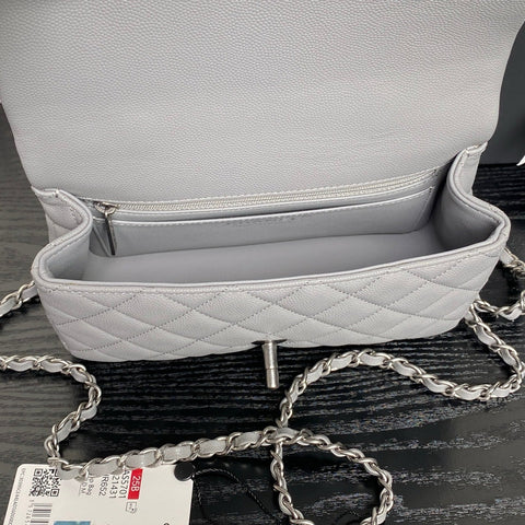CHANEL 25S FLAP BAG 19 IN CHARCOAL GRAY CALFSKIN SILVER HARDWARE