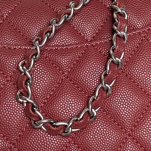 CHANEL 25S FLAP BAG 22 IN BURGUNDY CALFSKIN SILVER HARDWARE