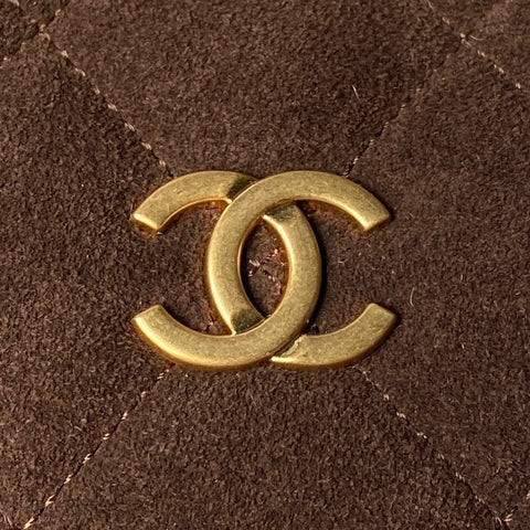 CHANEL 25S BOWLING BAG 24 IN DARK BROWN SUEDE GOLD HARDWARE