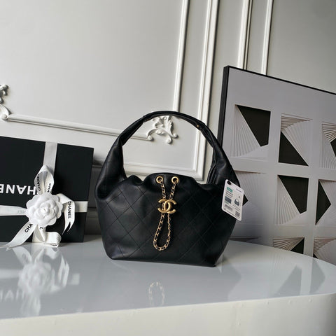 CHANEL 25S HOBO BAG 32 IN BLACK LAMBSKIN