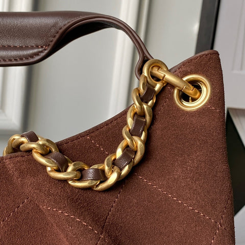 CHANEL 25S HOBO BAG 31 IN DARK BROWN SUEDE WITH GOLD HARDWARE