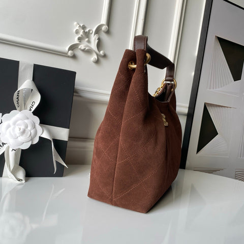 CHANEL 25S HOBO BAG 31 IN DARK BROWN SUEDE WITH GOLD HARDWARE