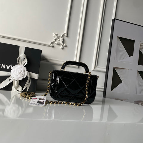CHANEL 25S FLAP BAG 18 IN BLACK GLOSSY CALFSKIN