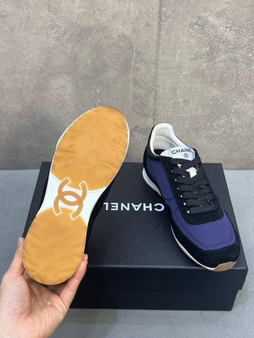 CHANEL 26S RUNNING SNEAKERS IN BLACK PURPLE MIX MATERIAL CC LOGO