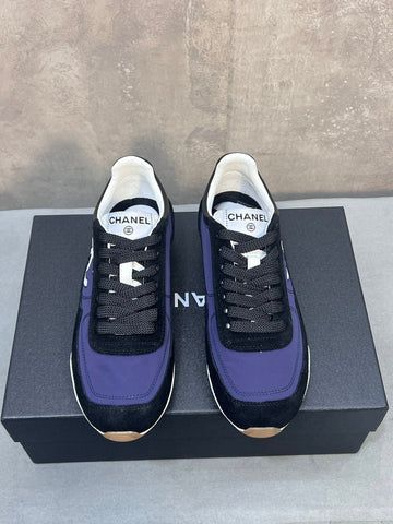 CHANEL 26S RUNNING SNEAKERS IN BLACK PURPLE MIX MATERIAL CC LOGO
