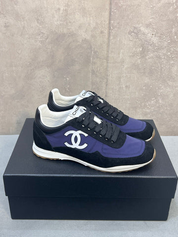 CHANEL 26S RUNNING SNEAKERS IN BLACK PURPLE MIX MATERIAL CC LOGO