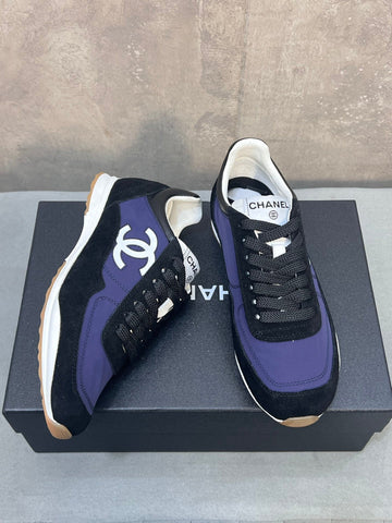 CHANEL 26S RUNNING SNEAKERS IN BLACK PURPLE MIX MATERIAL CC LOGO