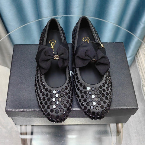 MARY JANE BOW RHINESTONE BLACK SILK