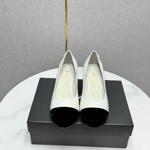 CC HIGH HEEL 25S IN BLACK LAMBSKIN AND SUEDE WITH PEARL HEEL STYLE 6