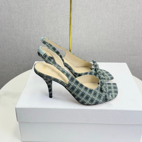 DIOR 26S HIGH-HEEL BACK-STRAP SHOES FABRIC WITH PLAID PATTERN