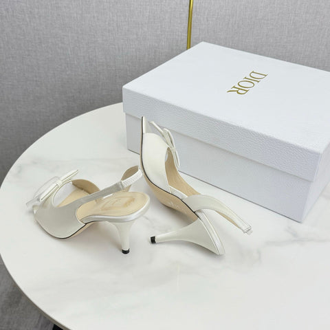 DIOR 26S HIGH-HEEL BACK-STRAP SHOES IN WHITE SATIN