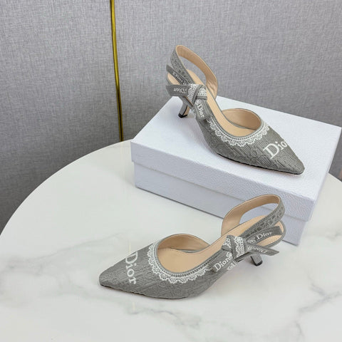 DIOR 26S SLINGBACK PUMPS IN GRAY FABRIC EMBOSSED LOGO