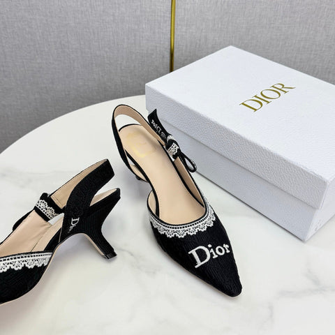 DIOR 26S SLINGBACK PUMPS IN BLACK FABRIC EMBOSSED LOGO