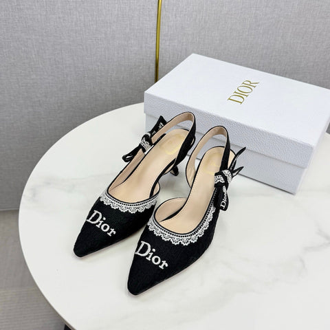 DIOR 26S SLINGBACK PUMPS IN BLACK FABRIC EMBOSSED LOGO