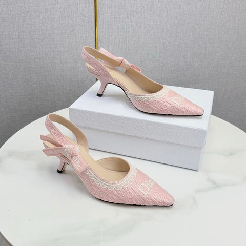 DIOR 26S SLINGBACK PUMPS IN PINK FABRIC EMBOSSED LOGO