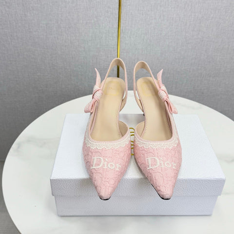 DIOR 26S SLINGBACK PUMPS IN PINK FABRIC EMBOSSED LOGO