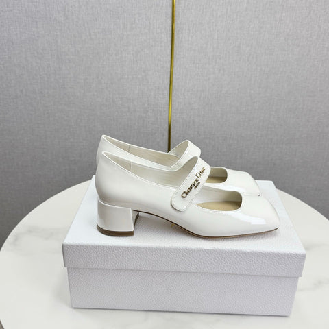 DIOR 26S MARY JANE HIGH HEELS 40MM IN WHITE PATENT CALFSKIN GOLD HARDWARE