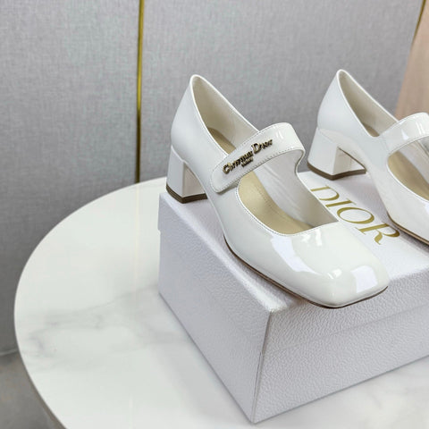 DIOR 26S MARY JANE HIGH HEELS 40MM IN WHITE PATENT CALFSKIN GOLD HARDWARE