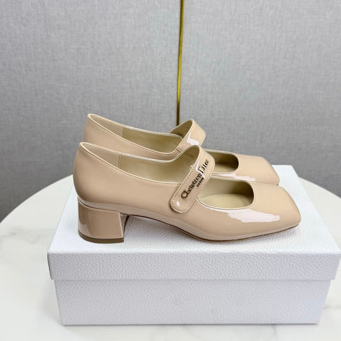 DIOR 26S MARY JANE HIGH HEELS 40MM IN NUDE PATENT CALFSKIN GOLD HARDWARE