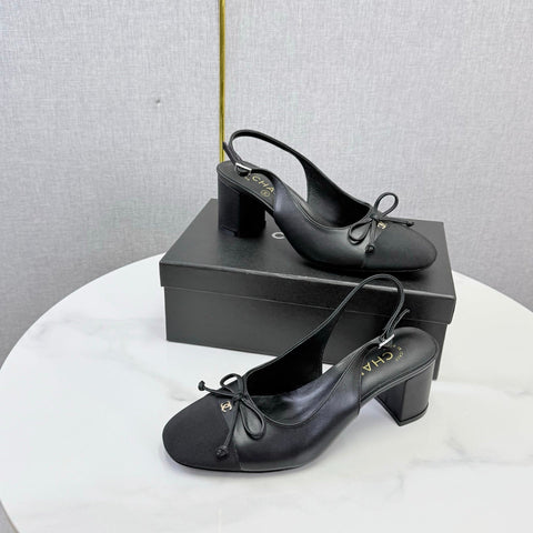 CHANEL 26S SLINGBACK HEELS 45 MM IN BLACK LAMBSKIN AND FABRIC