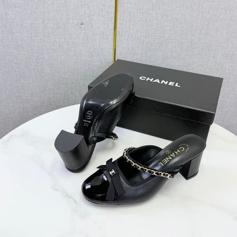 CHANEL 26S HIGH HEEL MULES 45 MM IN BLACK LAMBSKIN