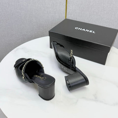 CHANEL 26S HIGH HEEL MULES 45 MM IN BLACK LAMBSKIN