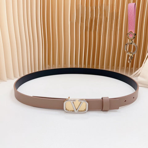 Gold Vlogo and Silver Hardware Buckle Brown Black Calfskin 20mm