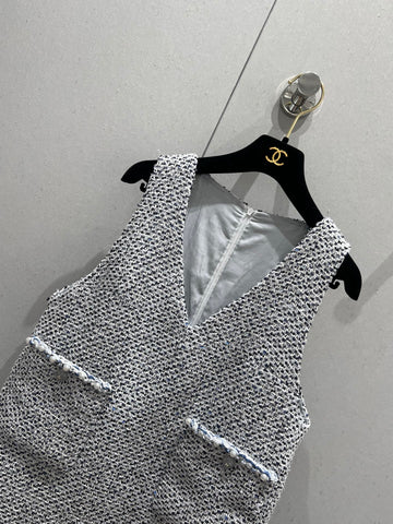 CC 25 Tweed Dress Gray Blue Woven Fabric